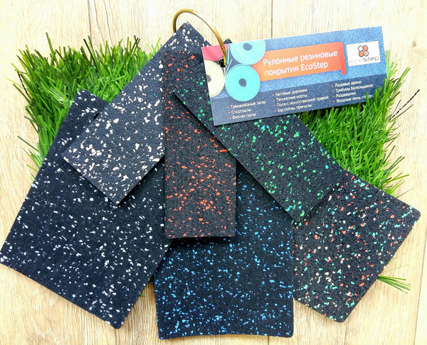 Рулонное резиновое покрытие EcoStep Fitness 15% толщина 8 мм, цвет серый